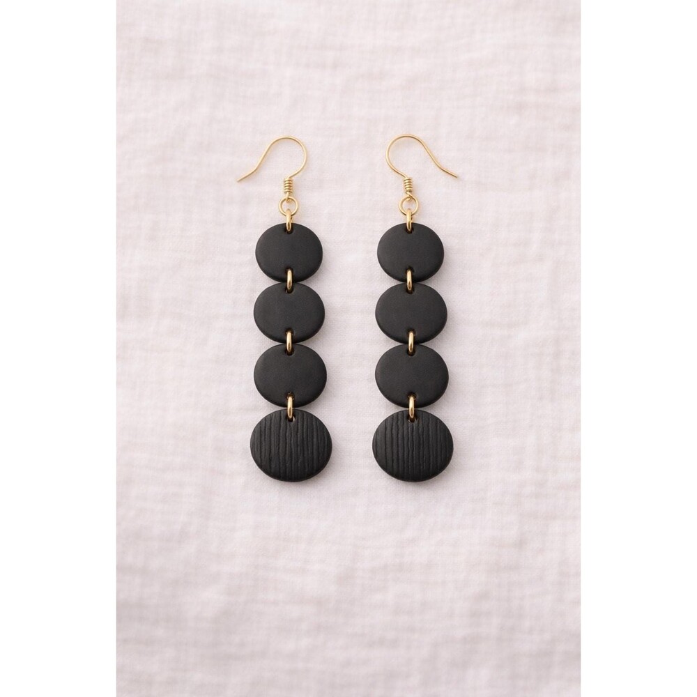 Black Statement Clay Earrings | Minimalist Lightweight Dangle Gift for Her